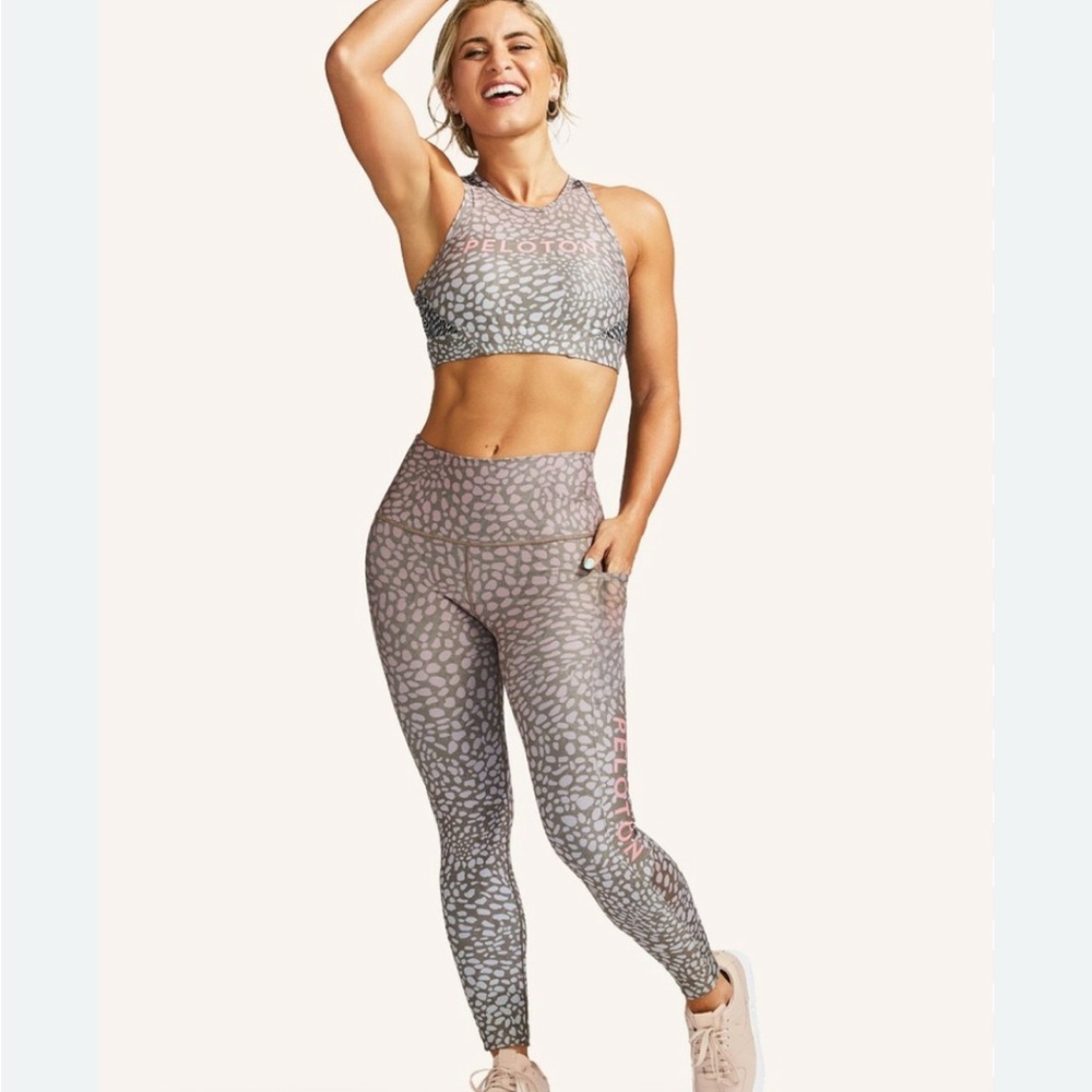 Peloton and WITH Riverside Gray animal print Activewear 2 piece set size XS NWT